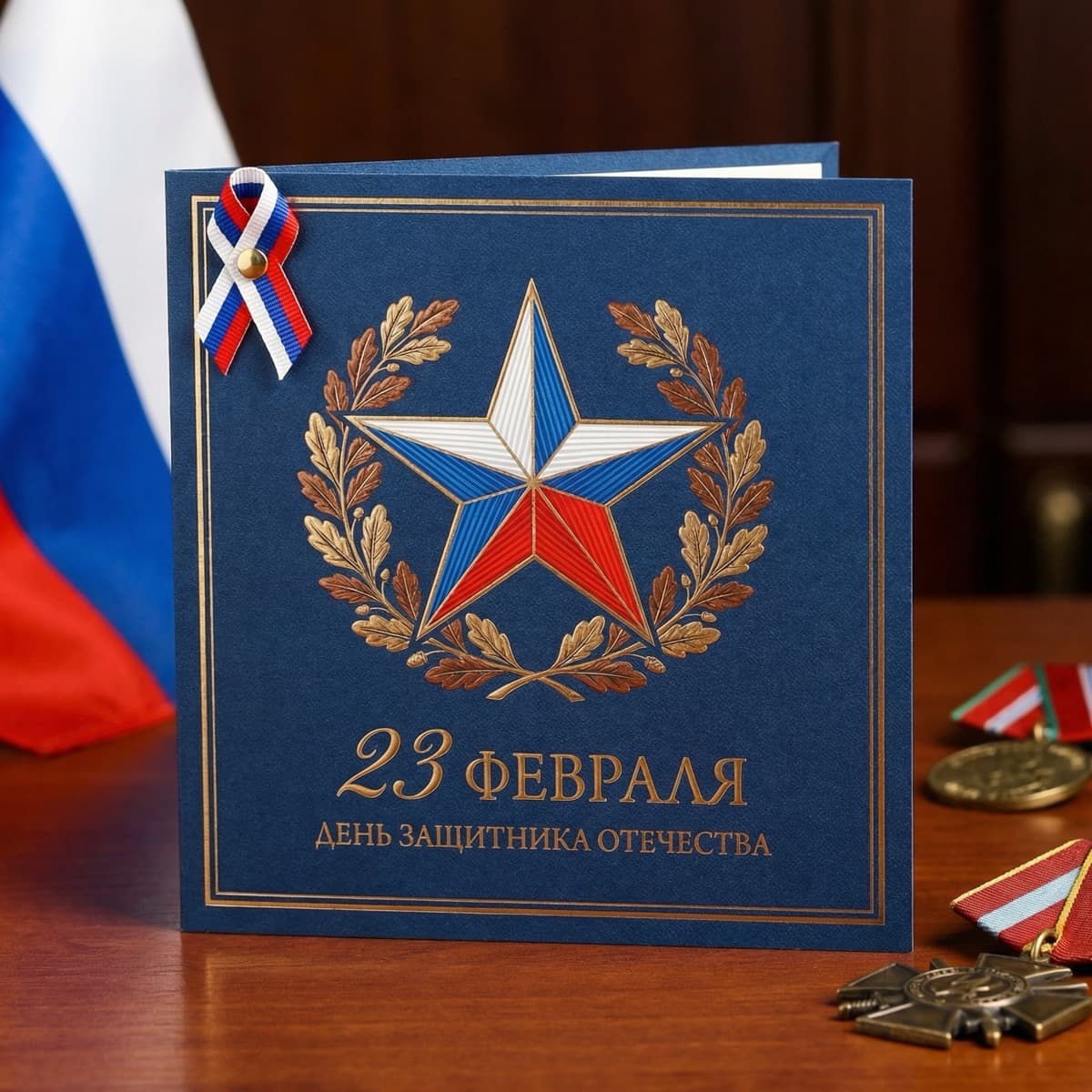 Патриотическая открытка на 23 февраля — AI-генерация