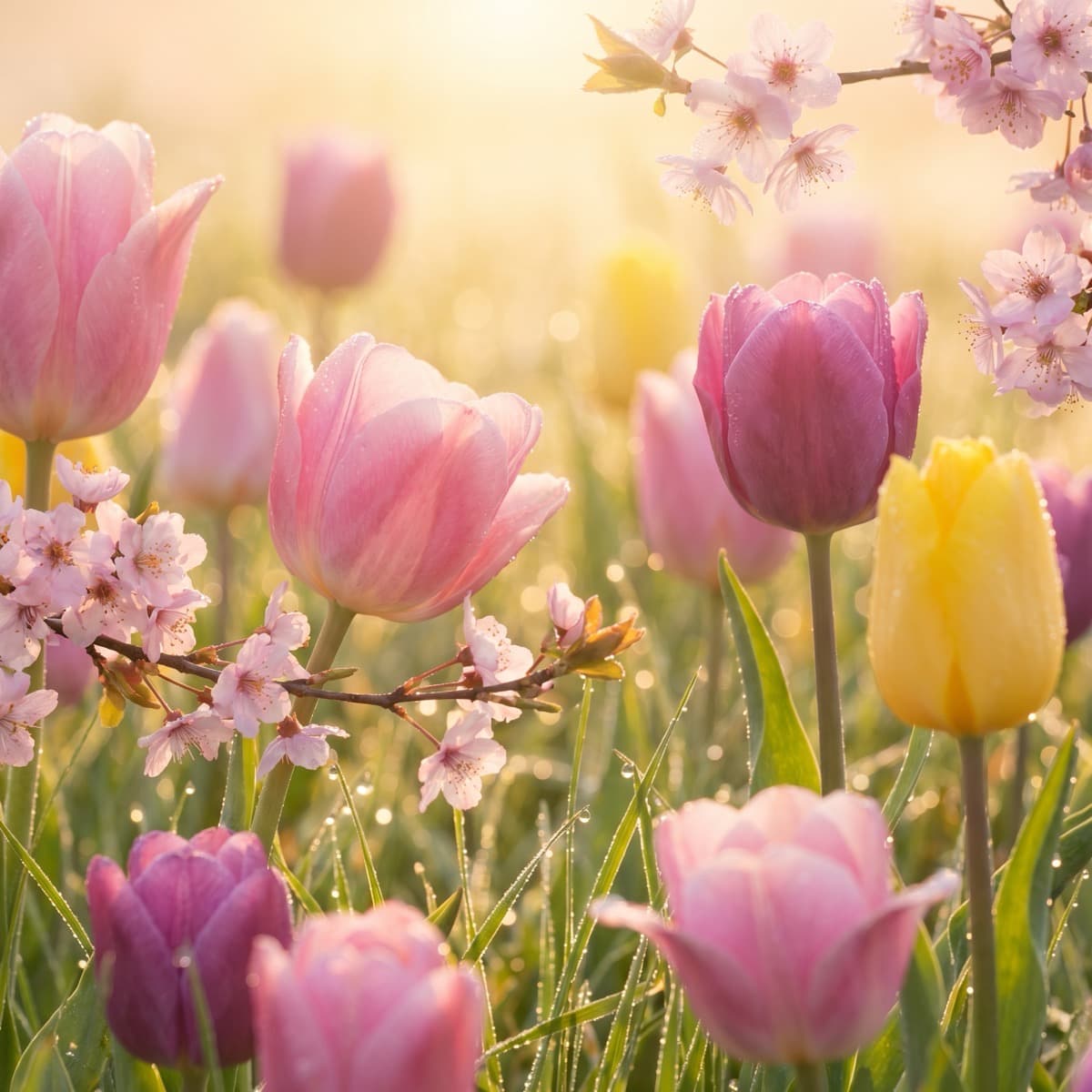 Цветочное поле — весенняя открытка на 8 марта, AI-генерация