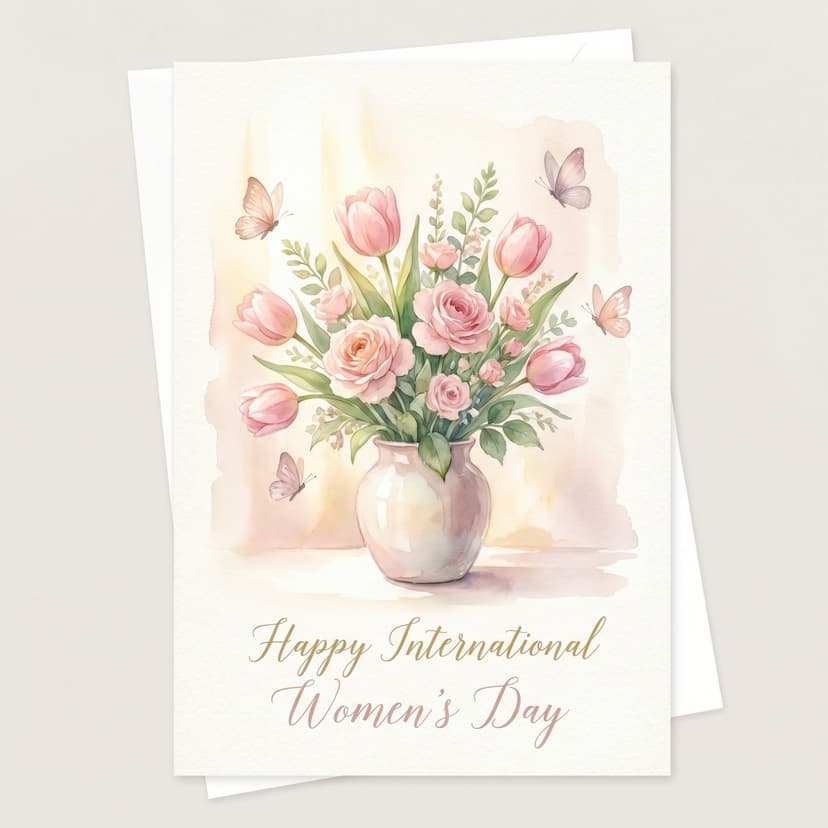 Букет тюльпанов — открытка на 8 марта, сгенерированная нейросетью