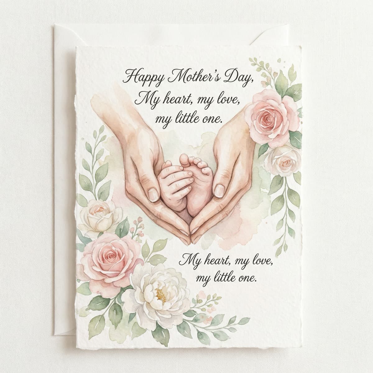 Руки мамы и ребёнка — нежная открытка на День матери, AI-генерация