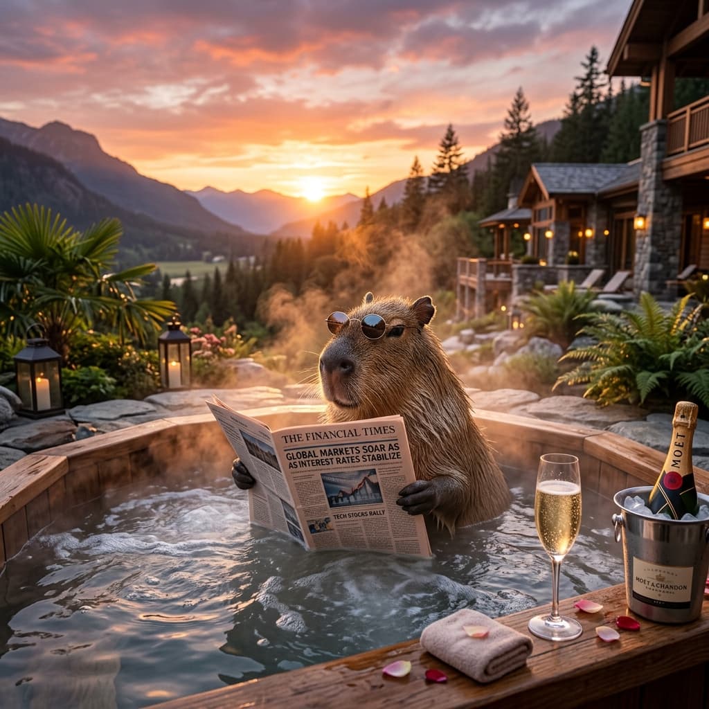 Капибара в джакузи с газетой